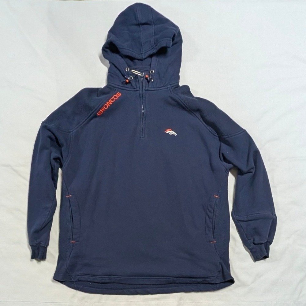 NFL Denver Broncos Quarter Zip Hoodie Mens XL Navy Blue Fleece Pullover